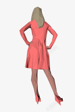 卡通立体3D扁平化红裙子女人背素材