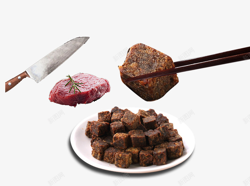 牛肉png免抠素材_88icon https://88icon.com 牛肉 牛肉块 风干肉 餐具