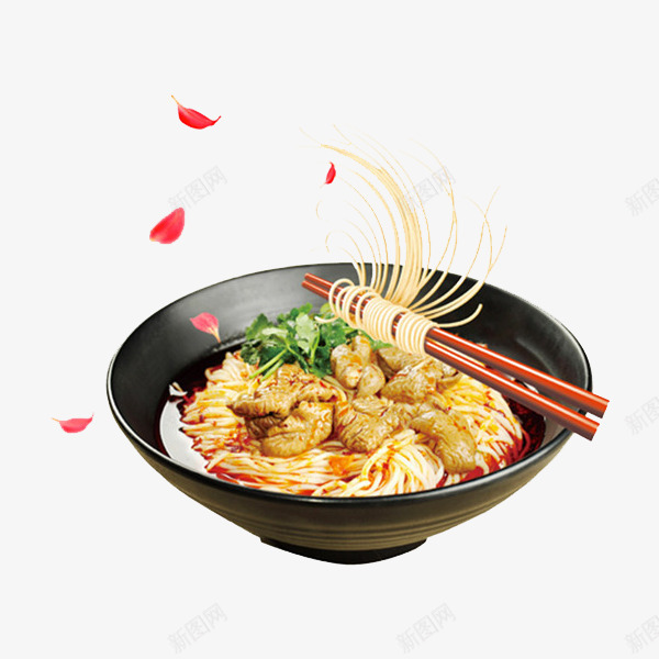 牛肉拉面png免抠素材_88icon https://88icon.com 拉面 筷子 花瓣 辣油 陶瓷碗 面条 飘落 香菜