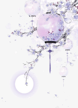 紫色灯笼紫色中国风灯笼花枝装饰图案高清图片