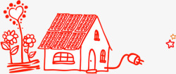 红色卡通手绘房子插座开学季素材