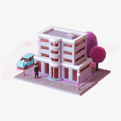 三维立体粉色高楼建筑素材