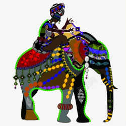 手绘骑大象的女人素材