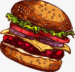 卡通手绘牛肉汉堡矢量图素材