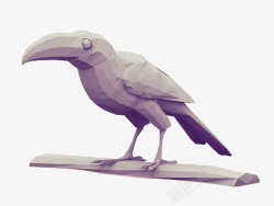 3D打印紫色停在枝干上的鸟素材