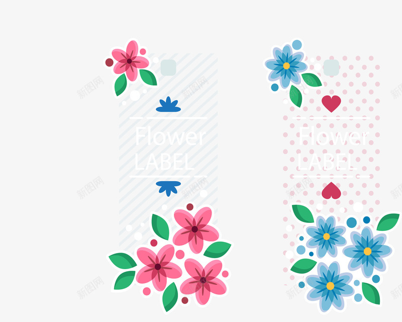 红蓝花朵书签png免抠素材_88icon https://88icon.com 可爱 粉色花朵 花朵标题框 蓝色花朵