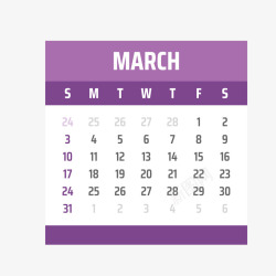 紫白色2019年3月日历矢量图素材