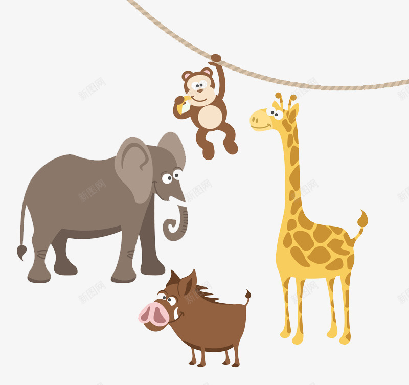 野生动物园png免抠素材_88icon https://88icon.com 动物 卡通 大象 猴子 野猪 长颈鹿
