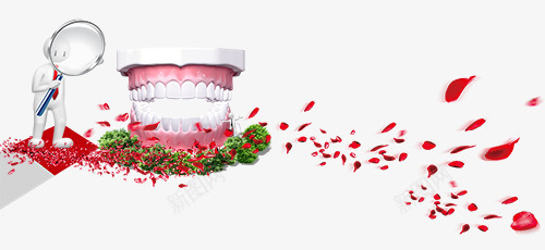 医疗健康主题元素png免抠素材_88icon https://88icon.com 医疗健康主题元素 拿着放大镜的3D小人 牙齿模具 玫瑰花瓣 花草 飞舞的花瓣