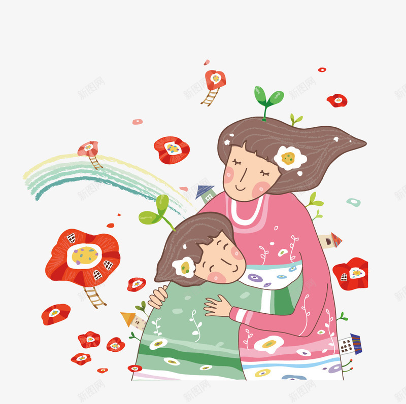 在花海中抱着孩子的妈妈矢量图ai免抠素材_88icon https://88icon.com 妈妈 孩子 花海 矢量图