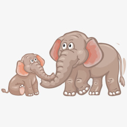 卡通手绘彩色大象父子玩耍素材