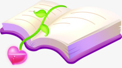可爱紫色爱心树叶书签书本素材