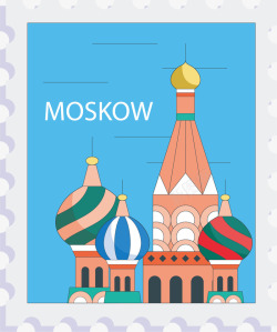 莫斯科旅游邮票矢量图素材