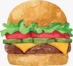 水彩手绘牛肉汉堡矢量图素材
