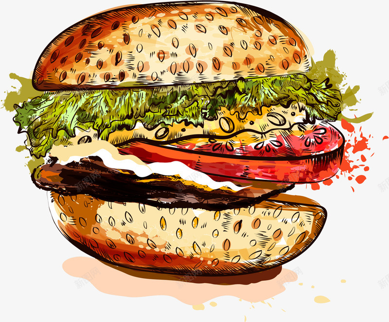 汉堡包png免抠素材_88icon https://88icon.com PNG免抠图下载 快餐 手绘 牛肉堡 装饰 西餐