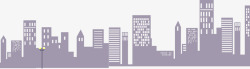 紫色扁平城市建筑剪影素材