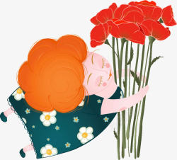 手绘可爱插图母亲节妈妈手抱着花素材