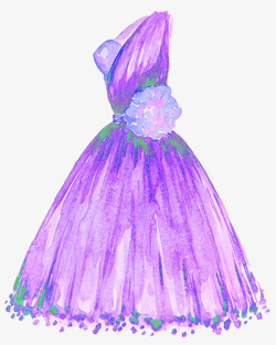 手绘紫色婚纱长裙素材