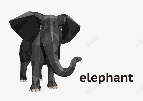 多边形组合大象png免抠素材_88icon https://88icon.com 不规则图形 动物 庞大 黑灰色