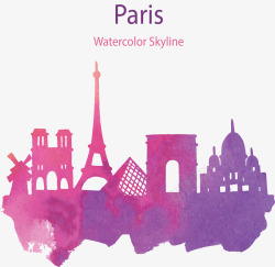 紫色法国巴黎剪影矢量图素材