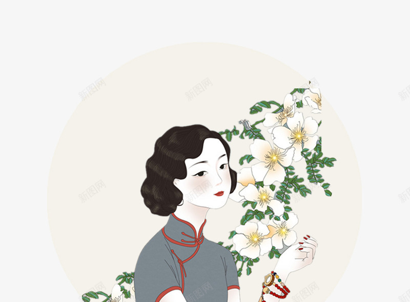 文艺风穿旗袍的女人png免抠素材_88icon https://88icon.com 手绘人物插图 文艺风 旗袍logo 灰色旗袍 穿旗袍的女人 花卉 附股发行