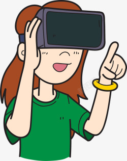 戴着虚拟眼镜的卡通女孩素材