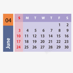 紫红黄色2019年6月日历矢量图素材