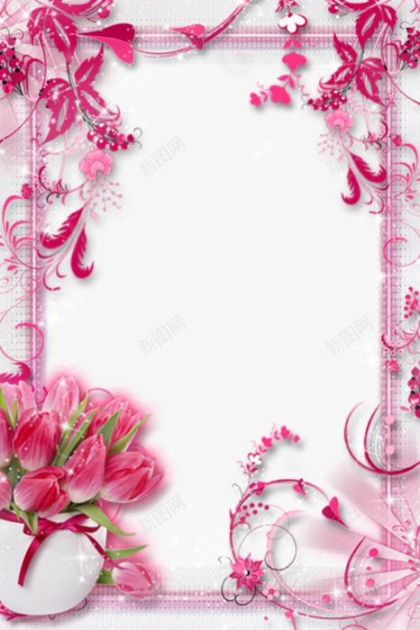 粉色鲜花装饰背景相框png免抠素材_88icon https://88icon.com 相框 紫色 边框 鲜花