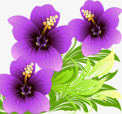 手绘紫色小花草丛素材