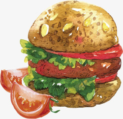 水彩手绘牛肉汉堡矢量图素材