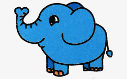 手绘蓝色可爱的大象素材