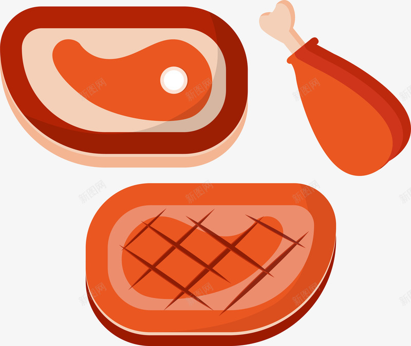 卡通鸡腿牛肉食物png免抠素材_88icon https://88icon.com 卡通 扁平化 牛肉 矢量图案 美食餐饮 食物 鸡腿