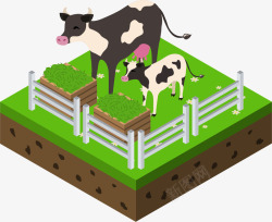 25D卡通农场奶牛插画矢量图素材