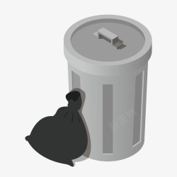纹理垃圾桶灰色圆弧垃圾桶元素矢量图高清图片