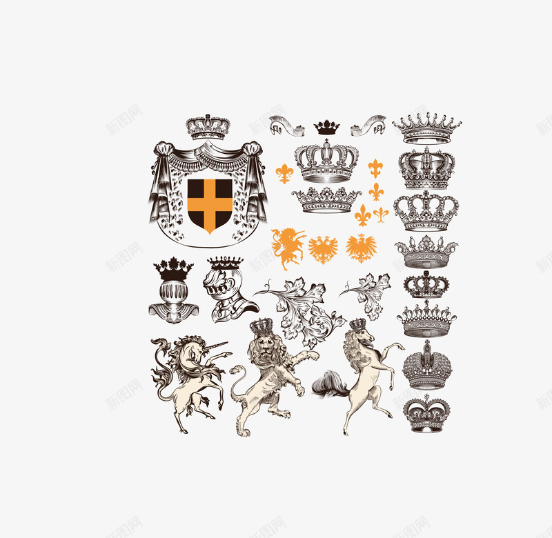 灰色复古王冠抽象狮子矢量图eps免抠素材_88icon https://88icon.com 复古王冠 抽象狮子 灰色抽象狮子 矢量王冠 矢量图