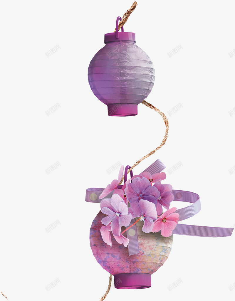 紫色鲜花灯具png免抠素材_88icon https://88icon.com 彩带 灯具