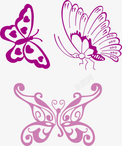 紫色剪纸蝴蝶线条图素材