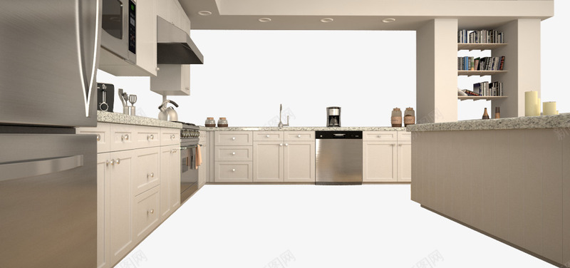 3D开放式厨房免费png免抠素材_88icon https://88icon.com 3D开放式厨房 3D模型 厨房场景 开放式厨房 金色
