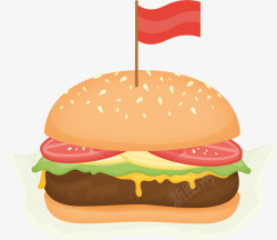 插上插上红旗的汉堡包高清图片