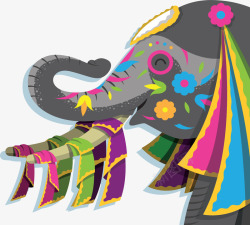 五彩花纹印度大象矢量图素材