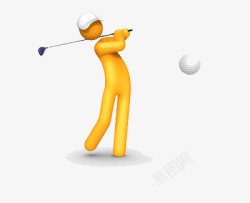 3d黄色小人在打高尔夫球素材