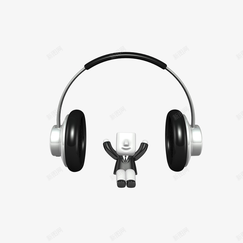 听音乐的3D小人png免抠素材_88icon https://88icon.com 3D小人 白色 耳机 耳麦