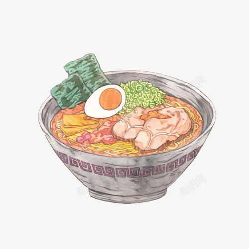 牛肉面手绘画片png免抠素材_88icon https://88icon.com 手绘美食 牛肉面 色彩画 黑色