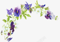 手绘卡通紫色花草花卉素材