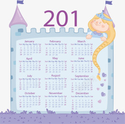 紫色公主城堡2018日历矢量图素材