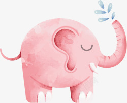 粉红色卡通喷水大象矢量图素材