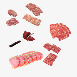 切成片的猪肉和牛肉素材