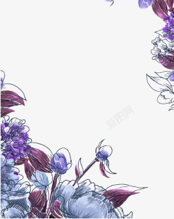 手绘紫色鲜花边框底纹素材