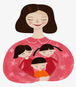 手绘人物插画母亲节抱着孩子的妈素材