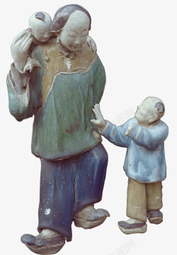 母子互动妈妈抱孩陶瓷泥像1高清图片